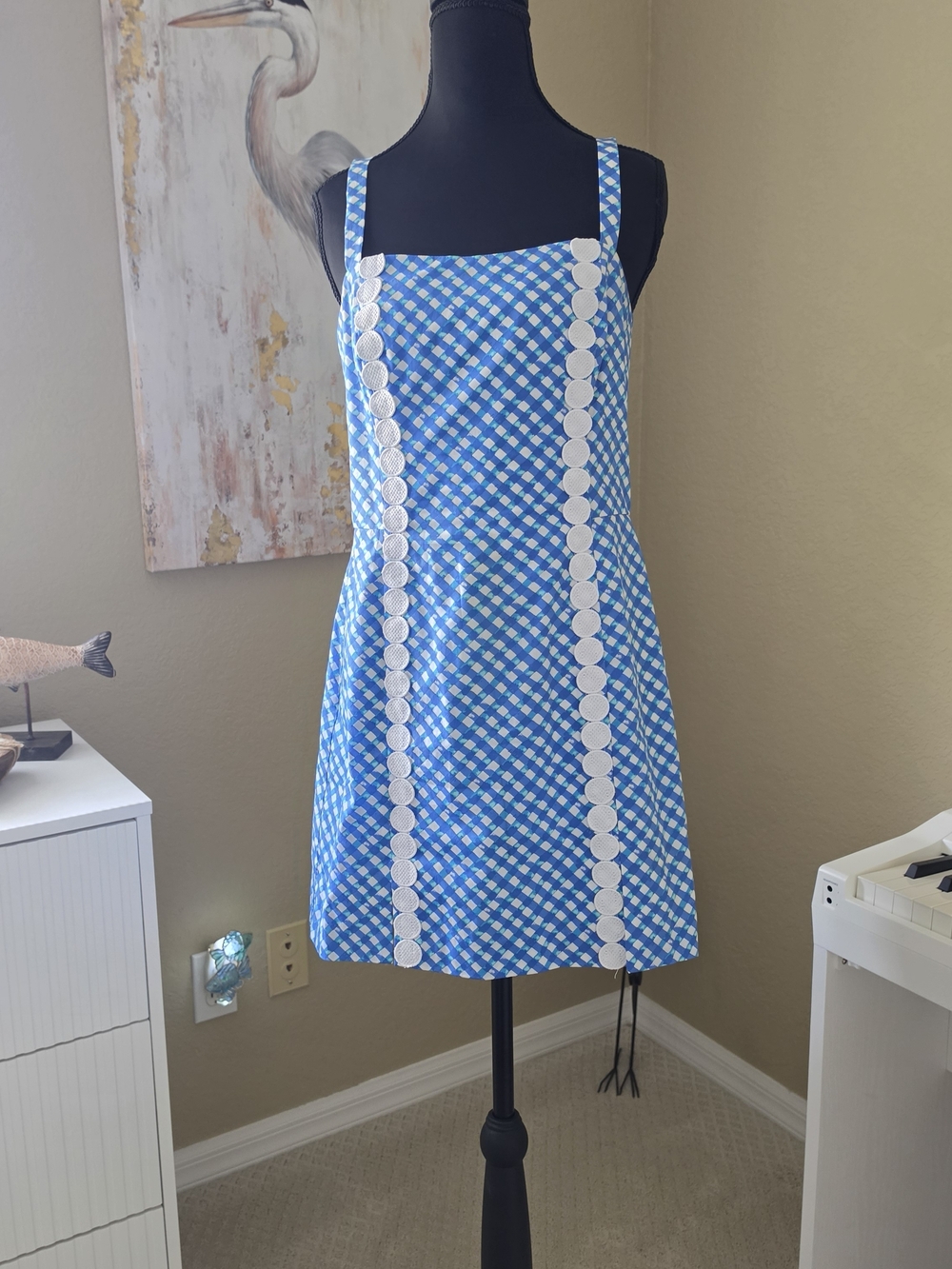 Lilly Pulitzer Blue and White Gingham Print Sundress Romper